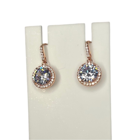 Swarovski Elements Crystal Rose Gold Halo Drop Earrings - Picture 7 of 9